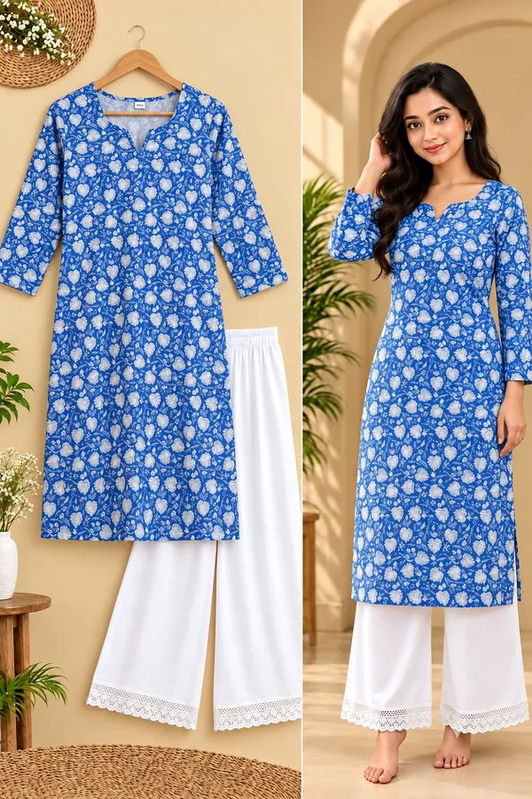 Blue_Cotton_Floral_Print_Straight_Kurta_Palazzo_Set_For_Women