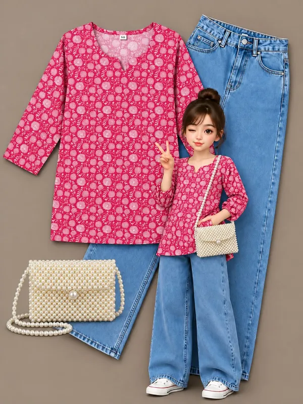 Pink_Cotton_Flared_Floral_Print_Kurta_For_Women