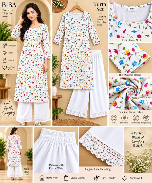 White_Cotton_Floral_Print_Straight_Kurta_Palazzo_Set_For_Women