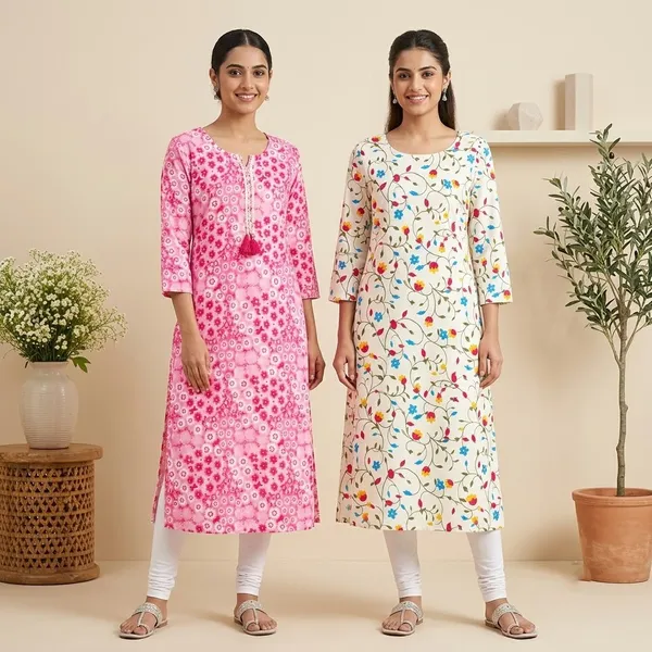 Pink_&_White_Cotton_Floral_Print_Straight_Kurta_Combo_For_Women