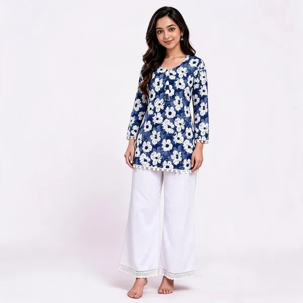 Blue_Cotton_Floral_Print_Straight_Kurta_Palazzo_Set_For_Women