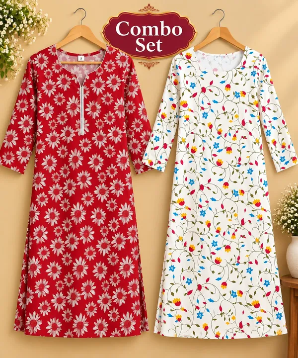 Red_&_White_Cotton_Floral_Print_Straight_Kurta_Combo_For_Women