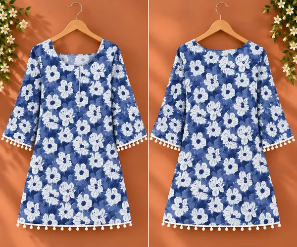 Blue_Cotton_Flared_Sleeve_Floral_Print_Kurta_For_Women