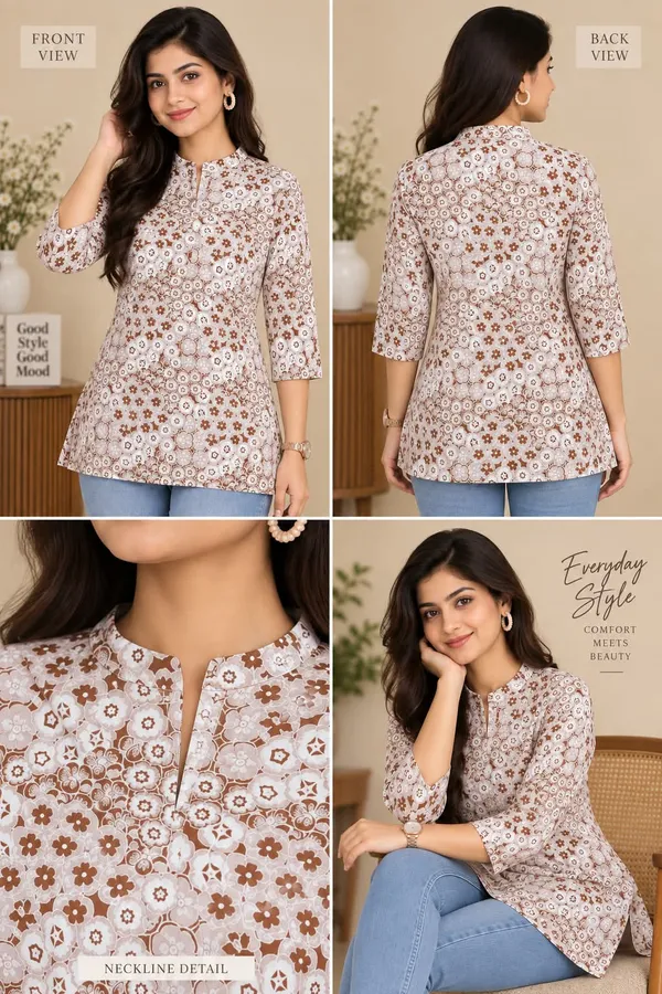 Beige_Cotton_A-Line_Floral_Print_Kurta_For_Women