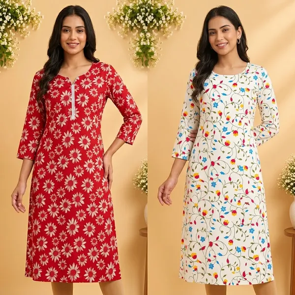 Red_&_White_Cotton_Floral_Print_Straight_Kurta_Combo_For_Women