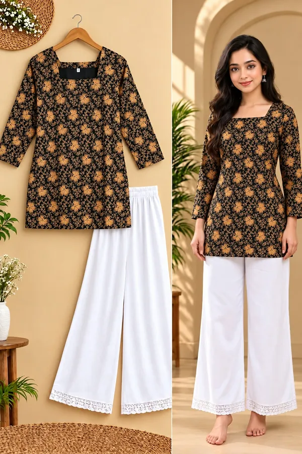 Black_Cotton_Floral_Print_Straight_Kurta_Palazzo_Set_For_Women