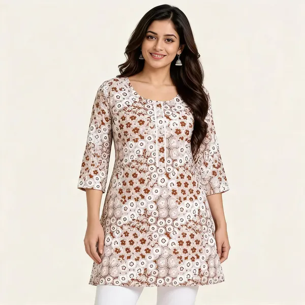 Beige_Cotton_A-Line_Floral_Print_Kurta_For_Women