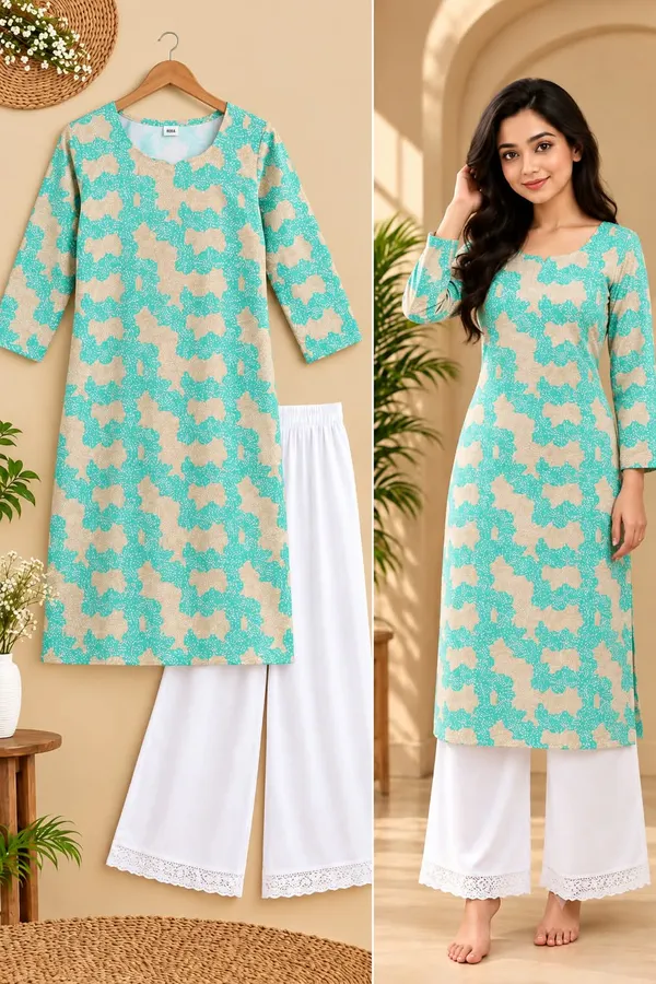Turquoise_Cotton_Floral_Print_Straight_Kurta_Palazzo_Set_For_Women