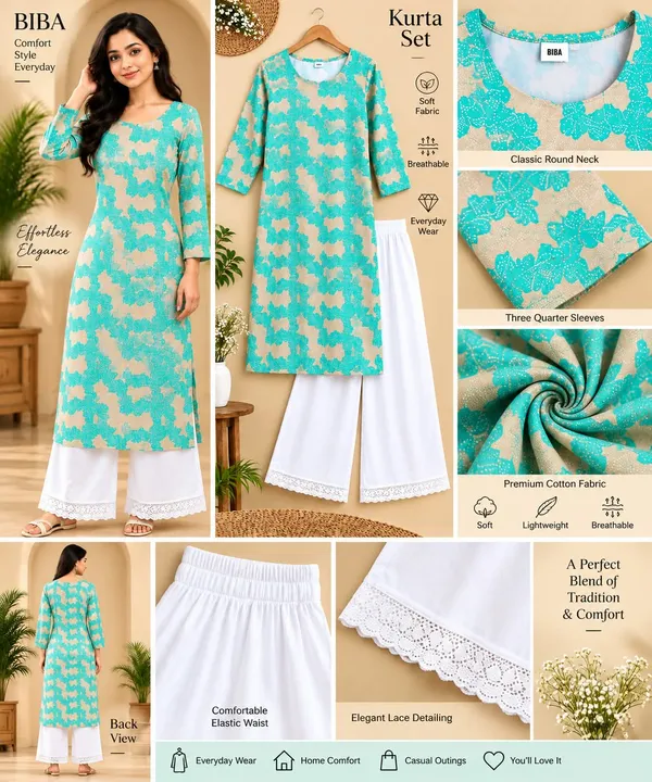 Turquoise_Cotton_Floral_Print_Straight_Kurta_Palazzo_Set_For_Women