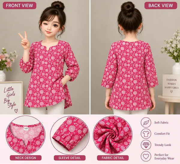 Pink_Cotton_Flared_Floral_Print_Kurta_For_Women