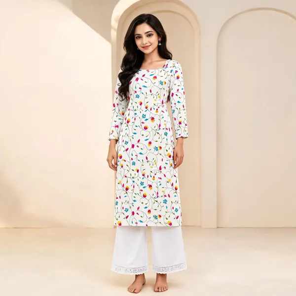 White_Cotton_Floral_Print_Straight_Kurta_Palazzo_Set_For_Women