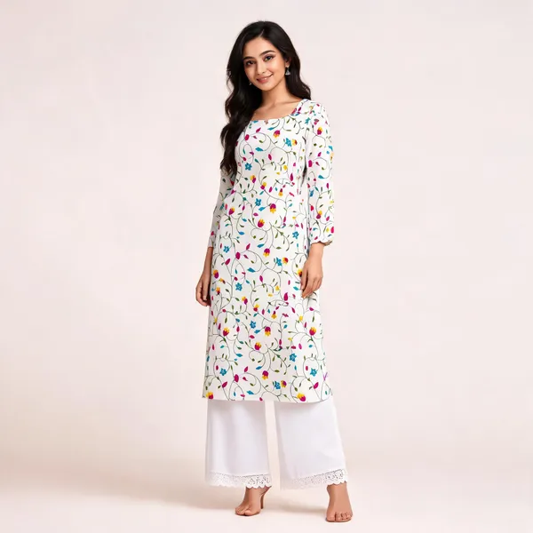 White_Cotton_Floral_Print_Straight_Kurta_Palazzo_Set_For_Women