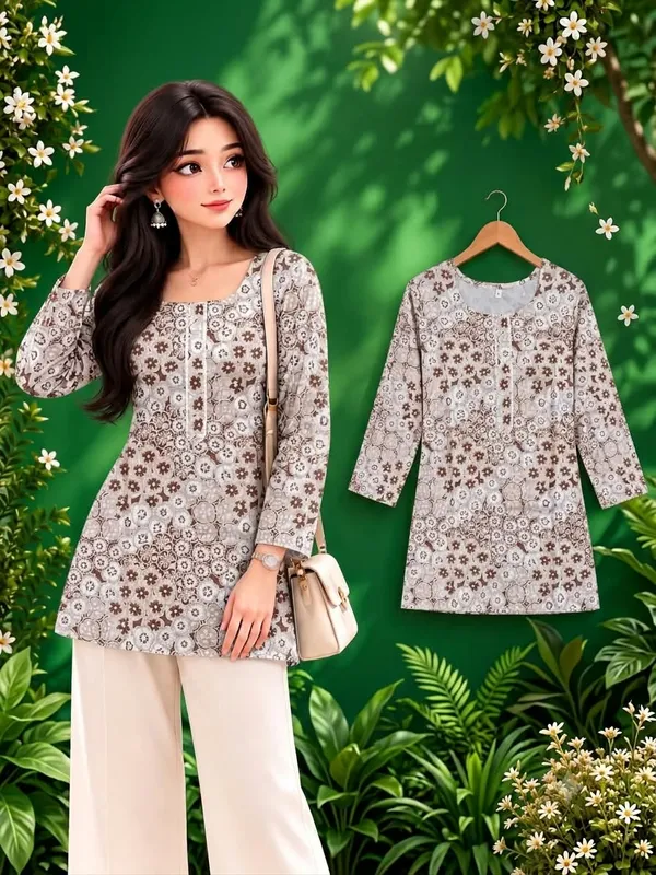 Beige_Cotton_A-Line_Floral_Print_Kurta_For_Women