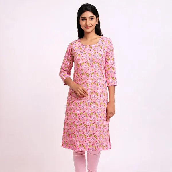 Pink_Cotton_Floral_Print_Straight_Kurta_For_Women