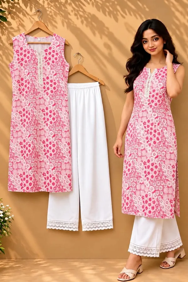 Pink_Cotton_Floral_Print_Sleeveless_Kurta_Palazzo_Set_For_Women