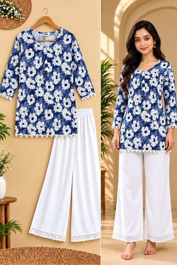 Blue_Cotton_Floral_Print_Straight_Kurta_Palazzo_Set_For_Women