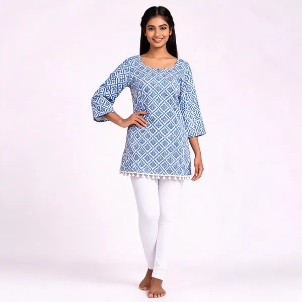 Blue_Cotton_A-Line_Geometric_Print_Kurta_For_Women
