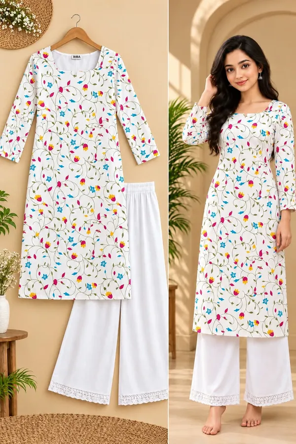 White_Cotton_Floral_Print_Straight_Kurta_Palazzo_Set_For_Women