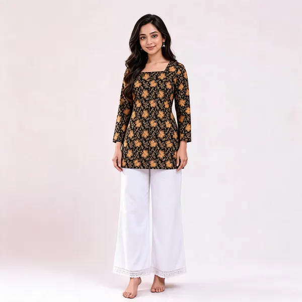 Black_Cotton_Floral_Print_Straight_Kurta_Palazzo_Set_For_Women