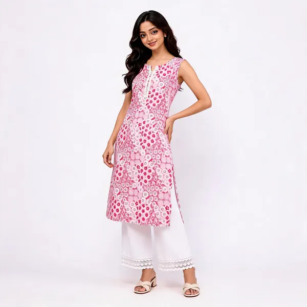 Pink_Cotton_Floral_Print_Sleeveless_Kurta_Palazzo_Set_For_Women