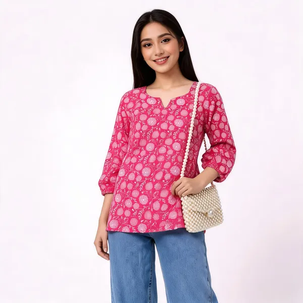 Pink_Cotton_Straight_Top_With_Bag_For_Women