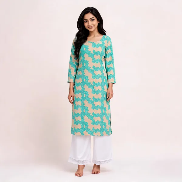 Turquoise_Cotton_Floral_Print_Straight_Kurta_Palazzo_Set_For_Women