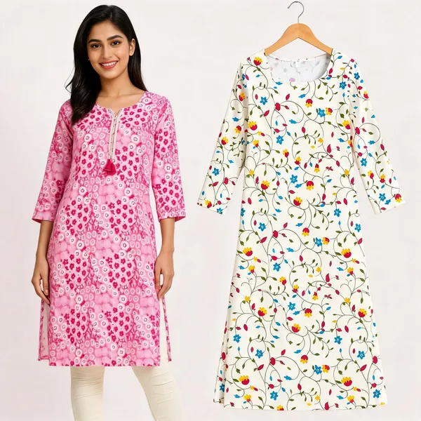 Pink_&_White_Cotton_Floral_Print_Straight_Kurta_Combo_For_Women