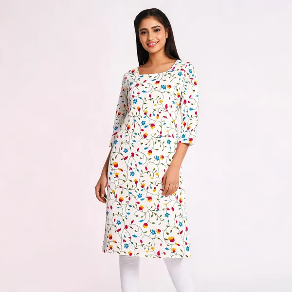 White_Cotton_Floral_Print_Straight_Kurta_For_Women