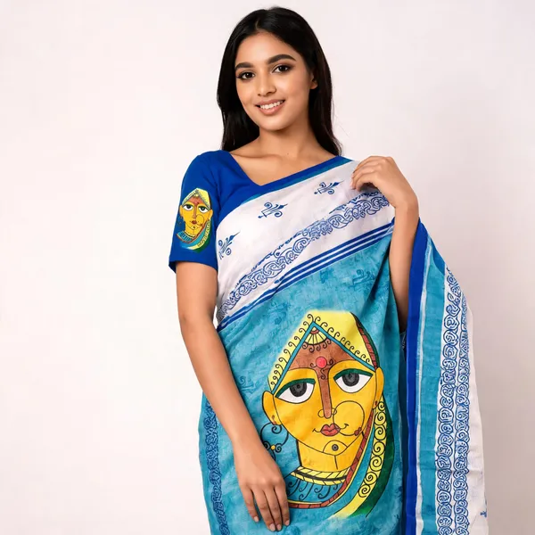 Blue_White_Printed_Saree_For_Women