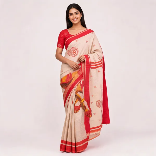 Beige_Cotton_Printed_Saree_For_Women