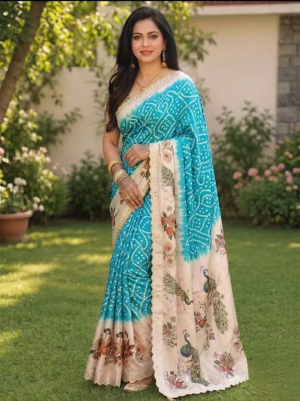 Turquoise_Printed_Saree_For_Women