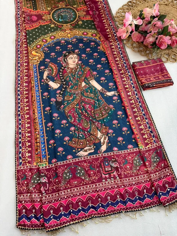 Maroon_Printed_Saree_With_Blouse_Piece_For_Women