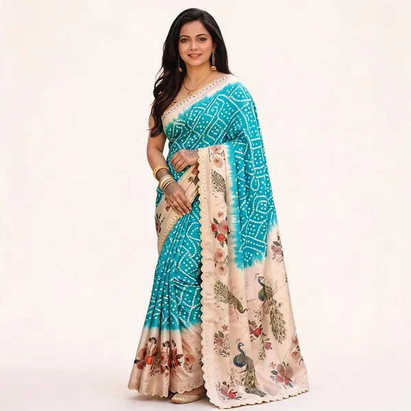 Turquoise_Printed_Saree_For_Women