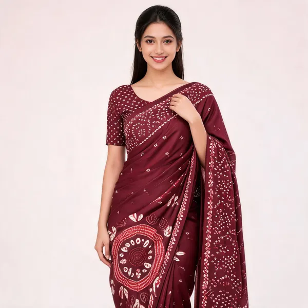Maroon_Bandhani_Print_Saree_For_Women