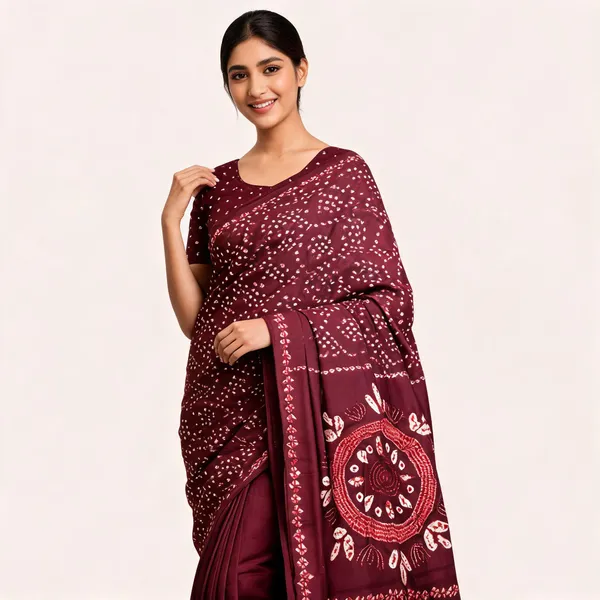 Maroon_Bandhani_Print_Saree_For_Women