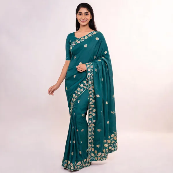 Teal_Silk_Style_Embroidered_Saree_For_Women