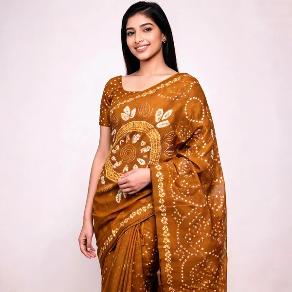 Brown_Bandhani_Print_Saree_For_Women