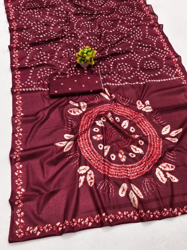 Maroon_Bandhani_Print_Saree_For_Women