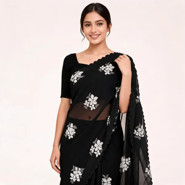Black_Georgette_Embroidered_Saree_For_Women