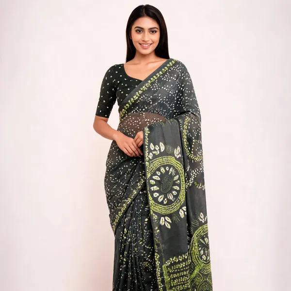 Black_Bandhani_Print_Saree_With_Blouse_Piece_For_Women