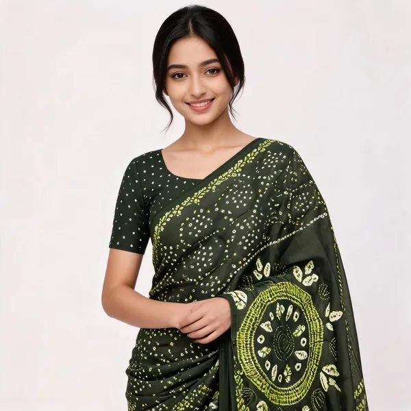 Black_Bandhani_Print_Saree_With_Blouse_Piece_For_Women