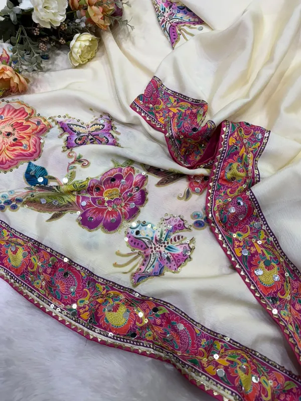Cream_Embroidered_Saree_Set_For_Women
