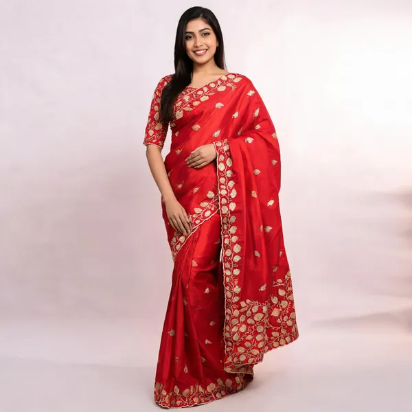 Red_Satin_Embroidered_Saree_For_Women