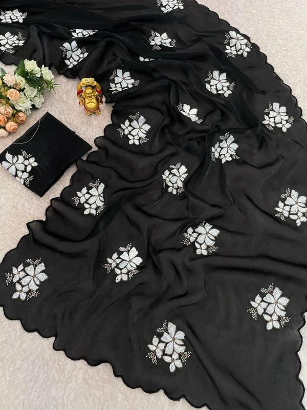 Black_Georgette_Embroidered_Saree_For_Women