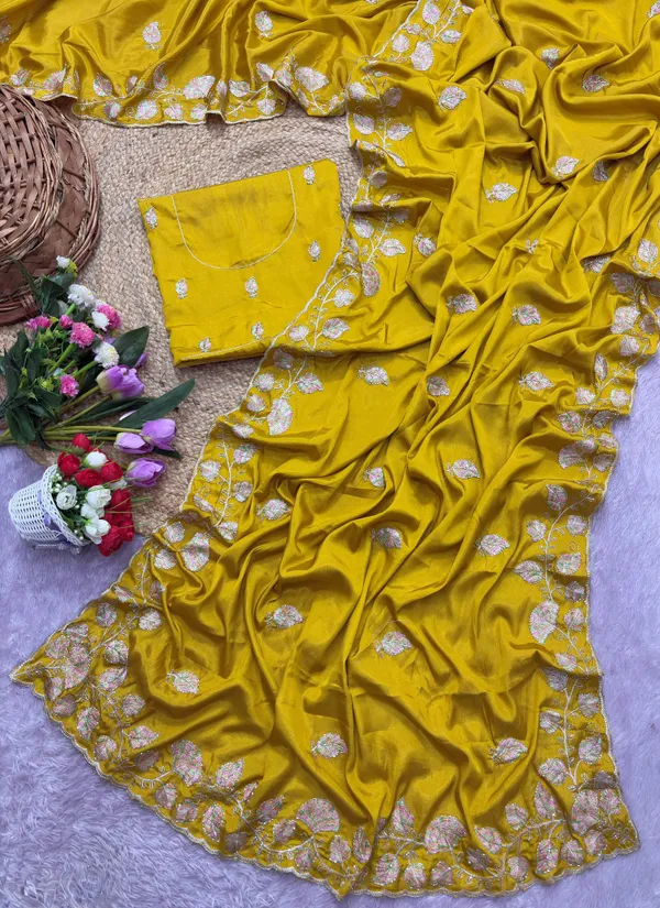 Yellow_Embroidered_Saree_With_Blouse_Piece_For_Women
