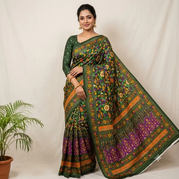 Green_Floral_Print_Saree_For_Women