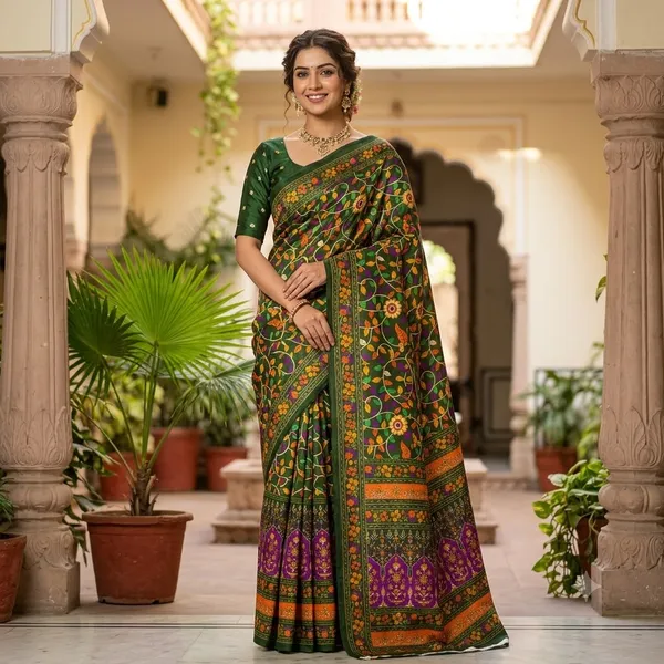 Green_Floral_Print_Saree_For_Women