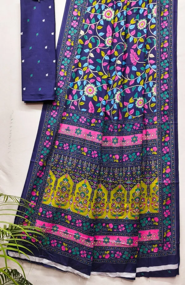 Navy_Blue_Printed_Unstitched__Saree_For_Women