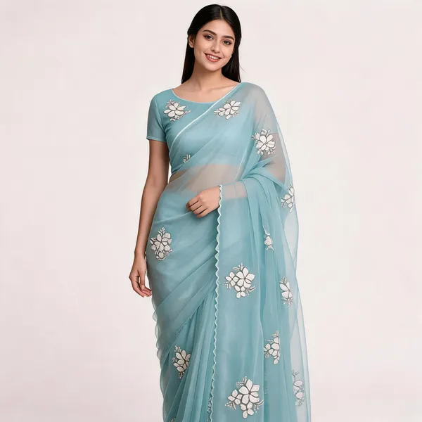 Blue_Organza_Floral_Embroidered_Saree_For_Women