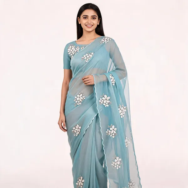 Blue_Organza_Floral_Embroidered_Saree_For_Women